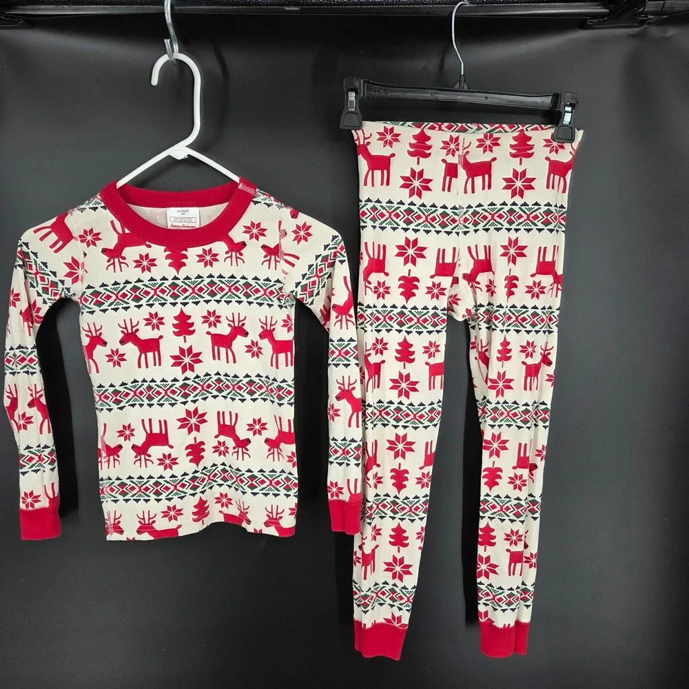 Hanna Andersson Kids 8 Reindeer Fair Isle Organic Cotton Pajama Set Red Cream